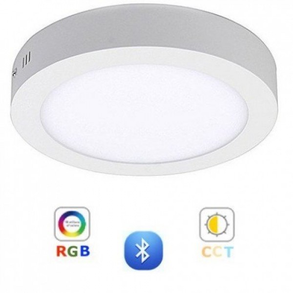 RGB-CCT LED panel , 12W , falon kívüli , kerek , dimmelhető , színes , állítható fehér színárnyalat , Bluetooth , LEDISSIMO SMART